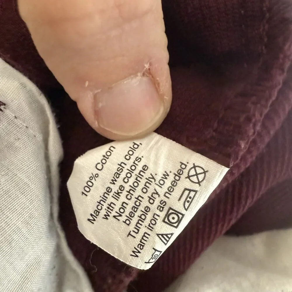 J. Crew the Driggs Jeans Men's 31x32 Burgundy Red Button Zip 100% Cotton